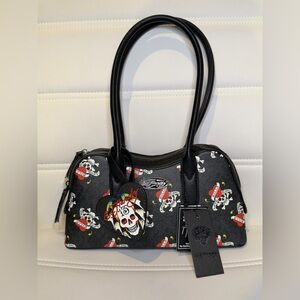 NWT Ed Hardy Mini Shoulder All Over Tattoo Love Kills Slowly Skull Print
